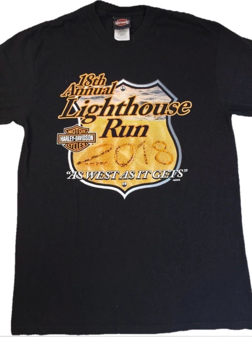 Harley-Davidson T-Shirt Mens Medium Black 2018 Lighthouse Run Coos Bay Excellent